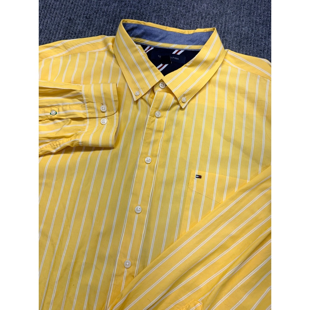 Tommy Hilfiger Mens XXL Yellow White Striped Button Down Shirt Long Sleeve L/S